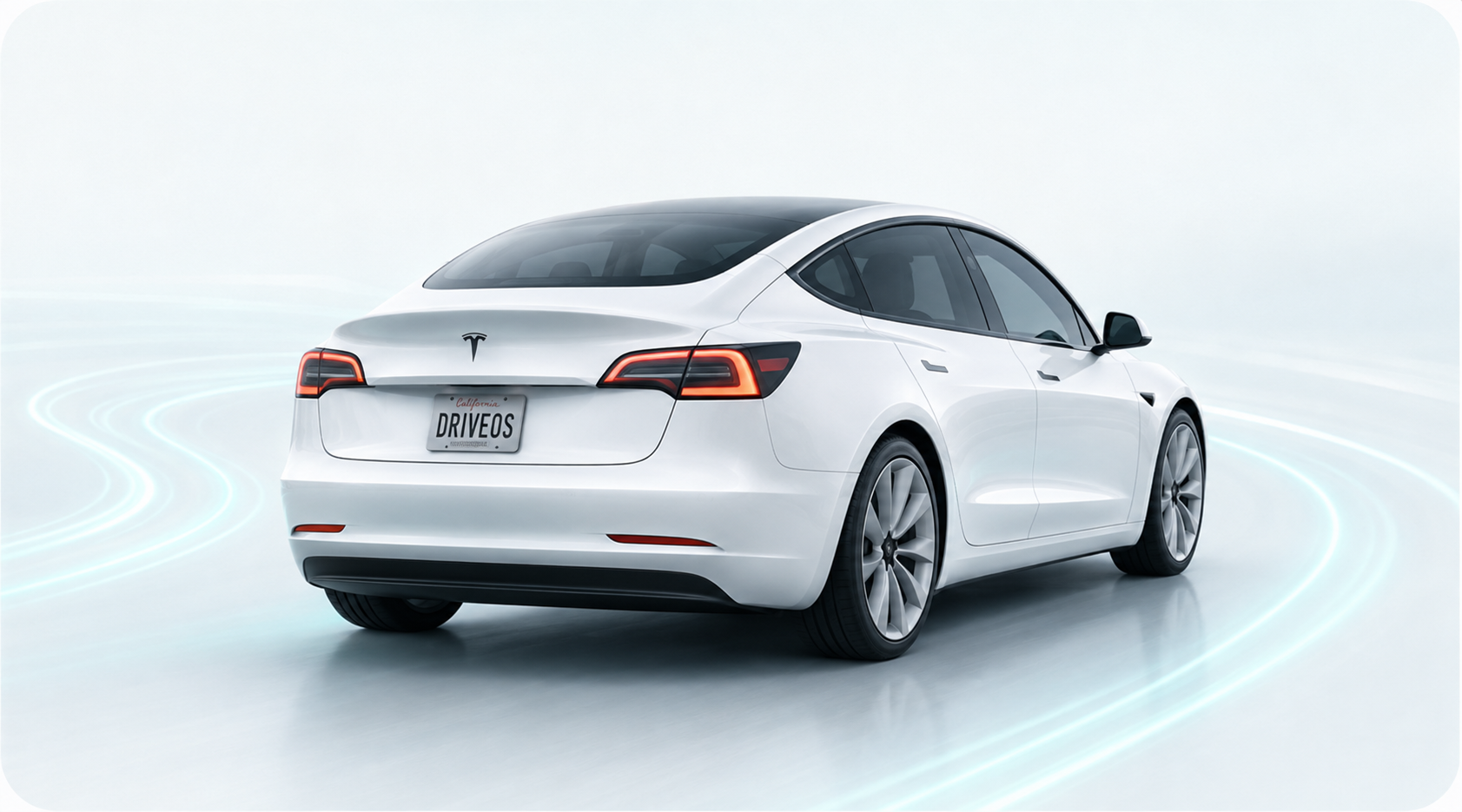 White Tesla Model 3 rear three-quarter view