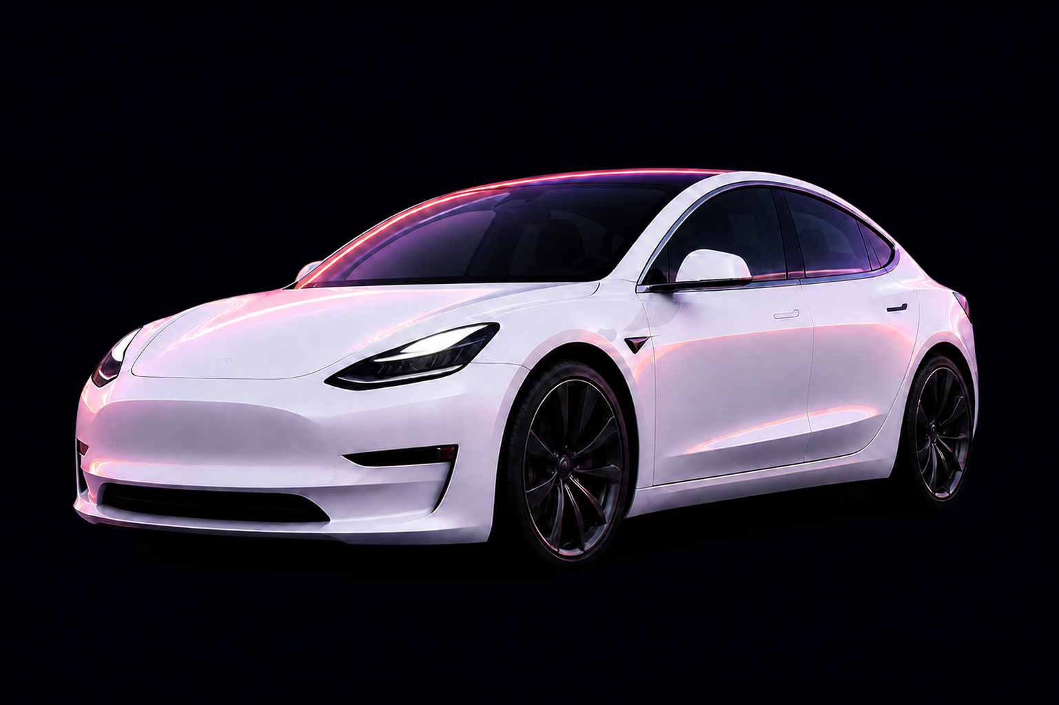Pearl white electric sedan